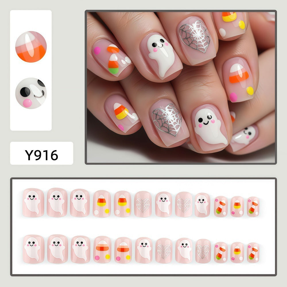 Halloween Ghost Press-On Nails | Available in Yellow | Glue-Free Application in Minutes for Parties and Nights Out
