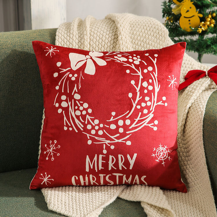 Velvet Christmas Pillow Cover with Season's Greetings Script | Hidden Zipper, Machine Washable | Red Holiday Decorations