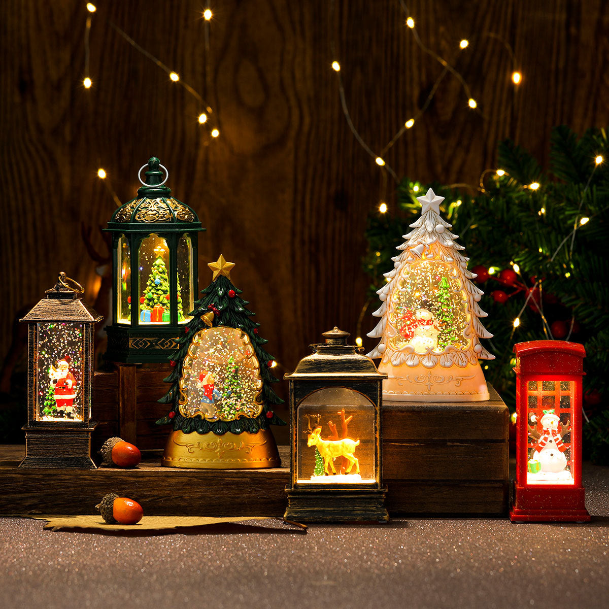 Telephone Box Christmas Decorations with a Snowman Scene | Battery Powered Lantern for Indoor or Outdoor Use | Warm Snowy Glow