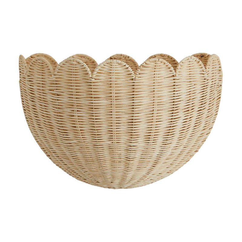 Scalloped Wall Basket Decor in Woven Rattan | Mounts Flat to Hold Plants or Small Items | 5 Finishes