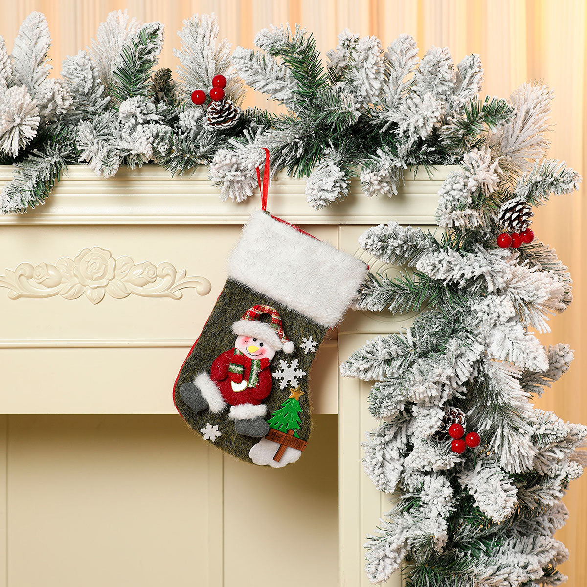 Christmas Stocking with a Snowman and Tree Motif | Soft Durable Fabric with a Roomy Opening | Fireplace Decorations, 4 Designs