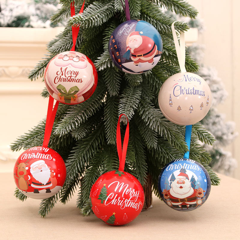 Christmas Ornaments with Santa and Reindeer Illustration | Round Ball Shape with Ribbon Hanger | Four Colorways for Tree Display