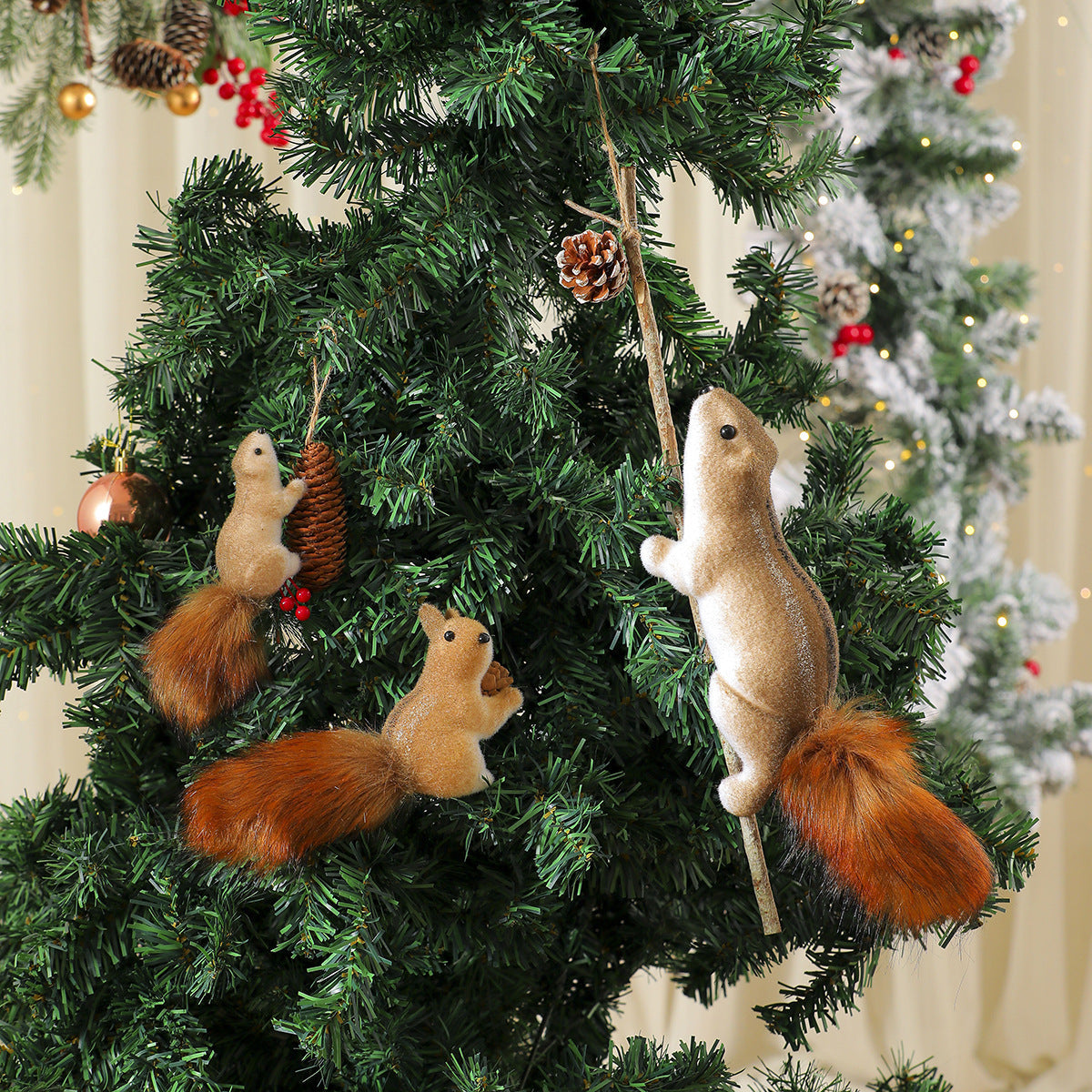 Christmas Squirrel Ornaments with Soft Fur Finish and Lifelike Detailing | Hanging Loop for Tree or Wreath | Nine Woodland Designs