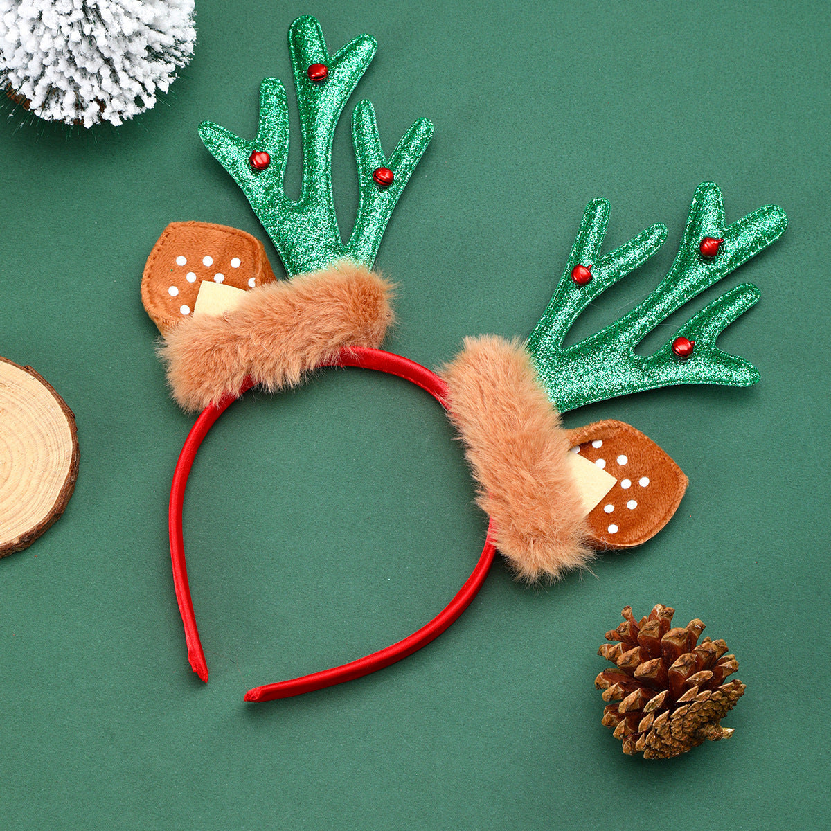 Christmas Headband with Sparkling Reindeer Antlers | Soft Base Built for All-Day Comfort | Party Accessories in Green, Red or Gold