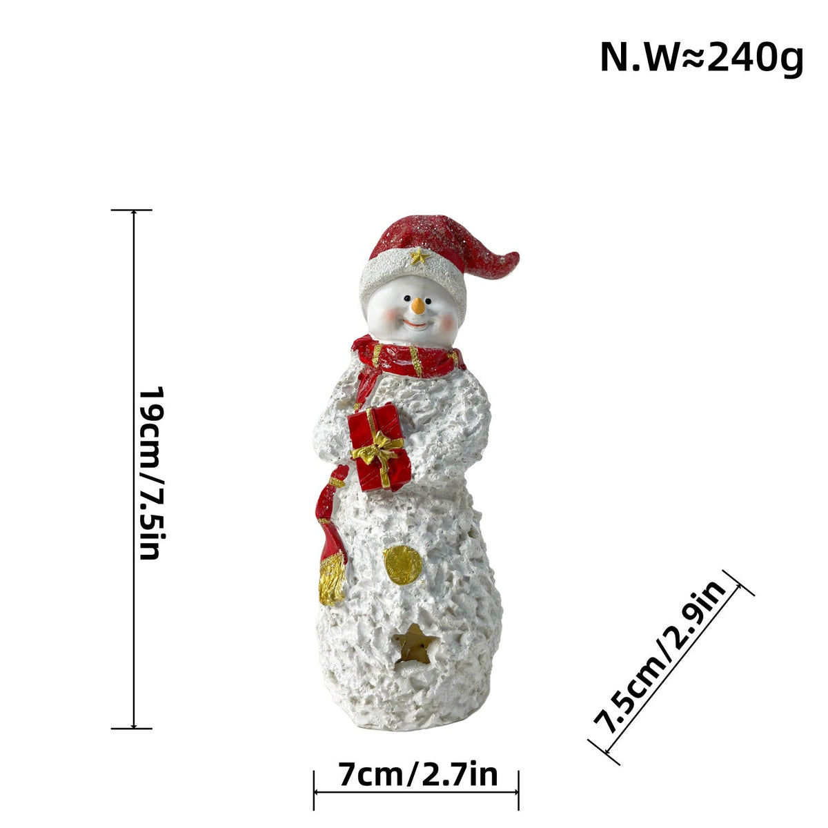 Ceramic Snowman Sculpture with Hat | Christmas Figurine for Shelf and Mantel | 19 cm Tall in Green or Red Finish