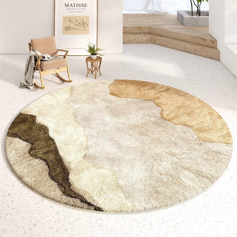 Round Area Rug with Abstract Landscape Print | Soft Pile Underfoot and Easy to Vacuum | 2 Sizes, 39 or 71 in