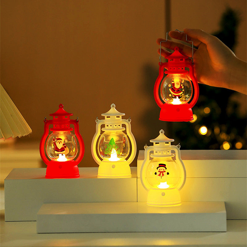 Santa Claus Christmas Decorations in a Small Oil Lamp Lantern | Energy Saving LED Light | Indoor or Outdoor Festive Accent