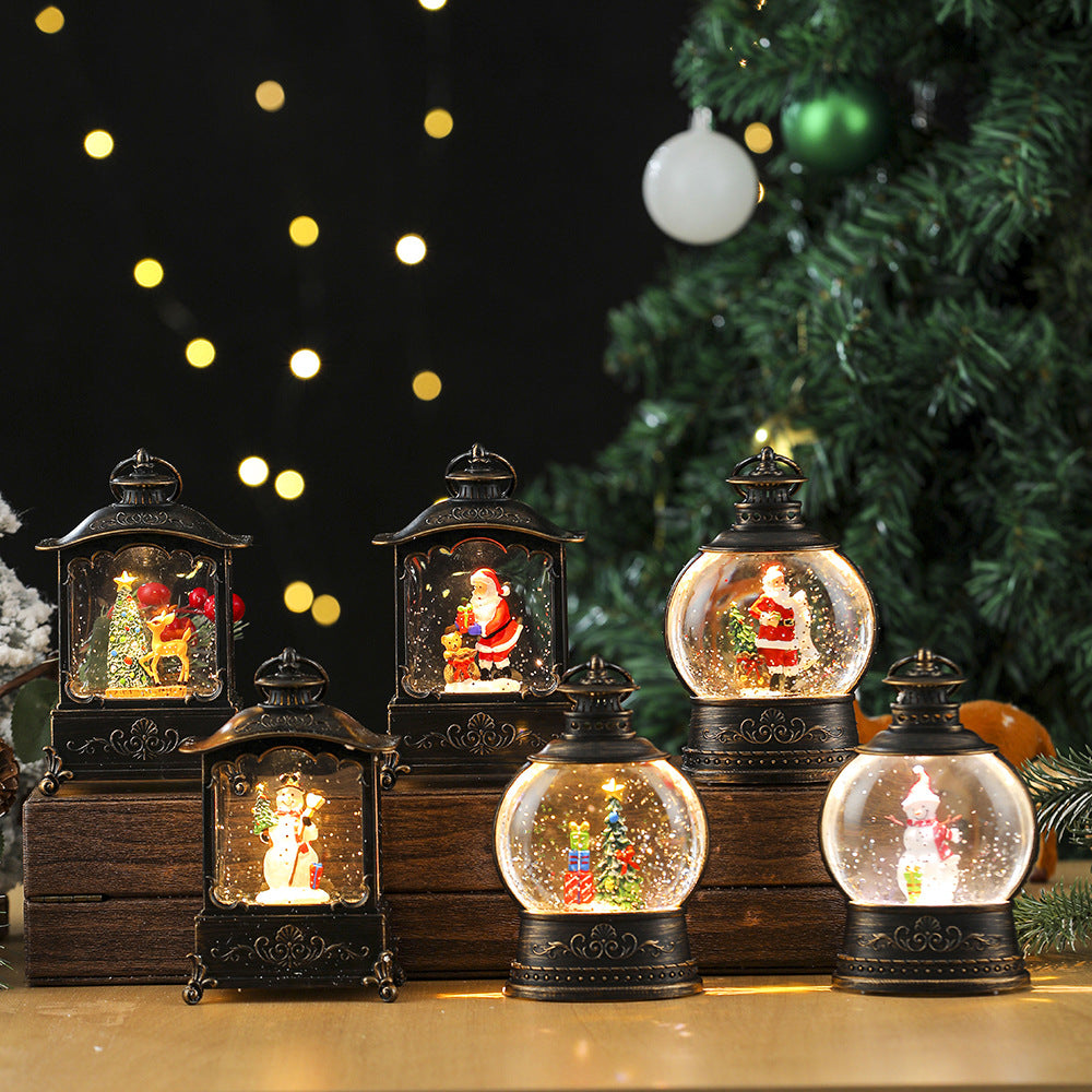 Christmas Snowman Lantern with a Glitter Filled Dome | Battery Powered, No Cables Needed | Warm LED Glow for Mantel Decor
