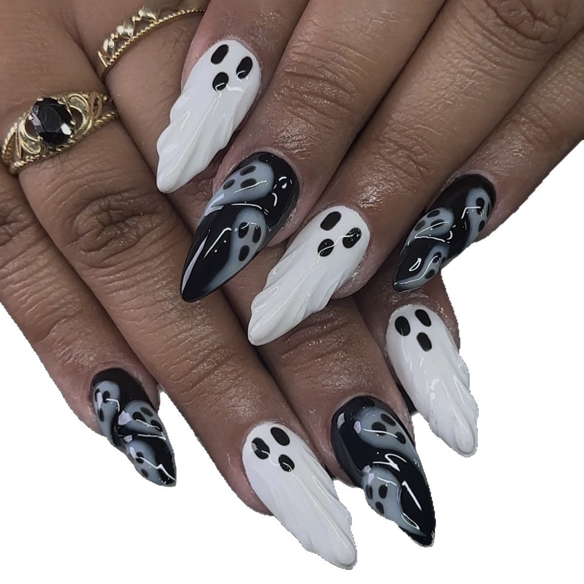 Halloween Ghost Press-On Nails | Available in Pink, Orange | Glue-Free Application in Minutes for Parties and Nights Out