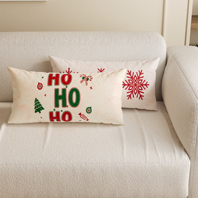 Lumbar Pillow Cover for Christmas Decorations with Snowflake and Merry Lettering | Insert Sold Separately | Four Designs, Two Sizes
