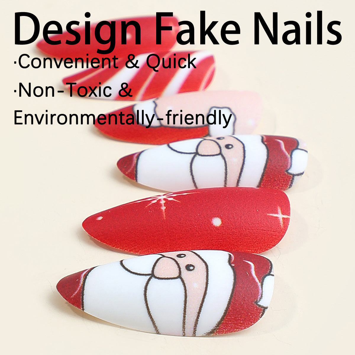 Christmas Fake Nails in Classic Holiday Colours | Set of 24 Nail Tips with Adhesive Included | Festive Xmas Manicure Kit