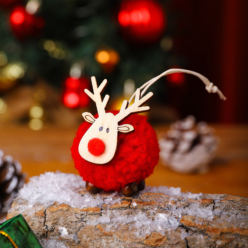 Reindeer Ornaments with a Pompom Body and Wood Antlers | Brown, White, Red or Grey | Christmas Decorations to Hang