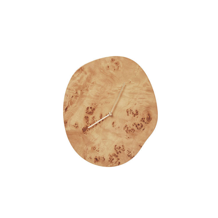 Modern Wall Clock with an Abstract Pebble Outline | Quiet Quartz Movement, Light to Hang | Beige, Wood or Blue