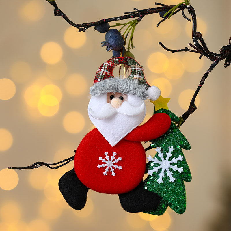 Santa Christmas Ornaments in Soft Felt | Holding a Tiny Tree with Stitched Detail | Hang on the Mantel or Table Display