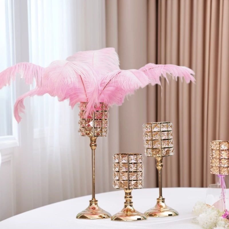 Crystal Candle Holder on a Tall Gold Metal Stand | Tealight Decor for the Dining Table | 3 Sizes