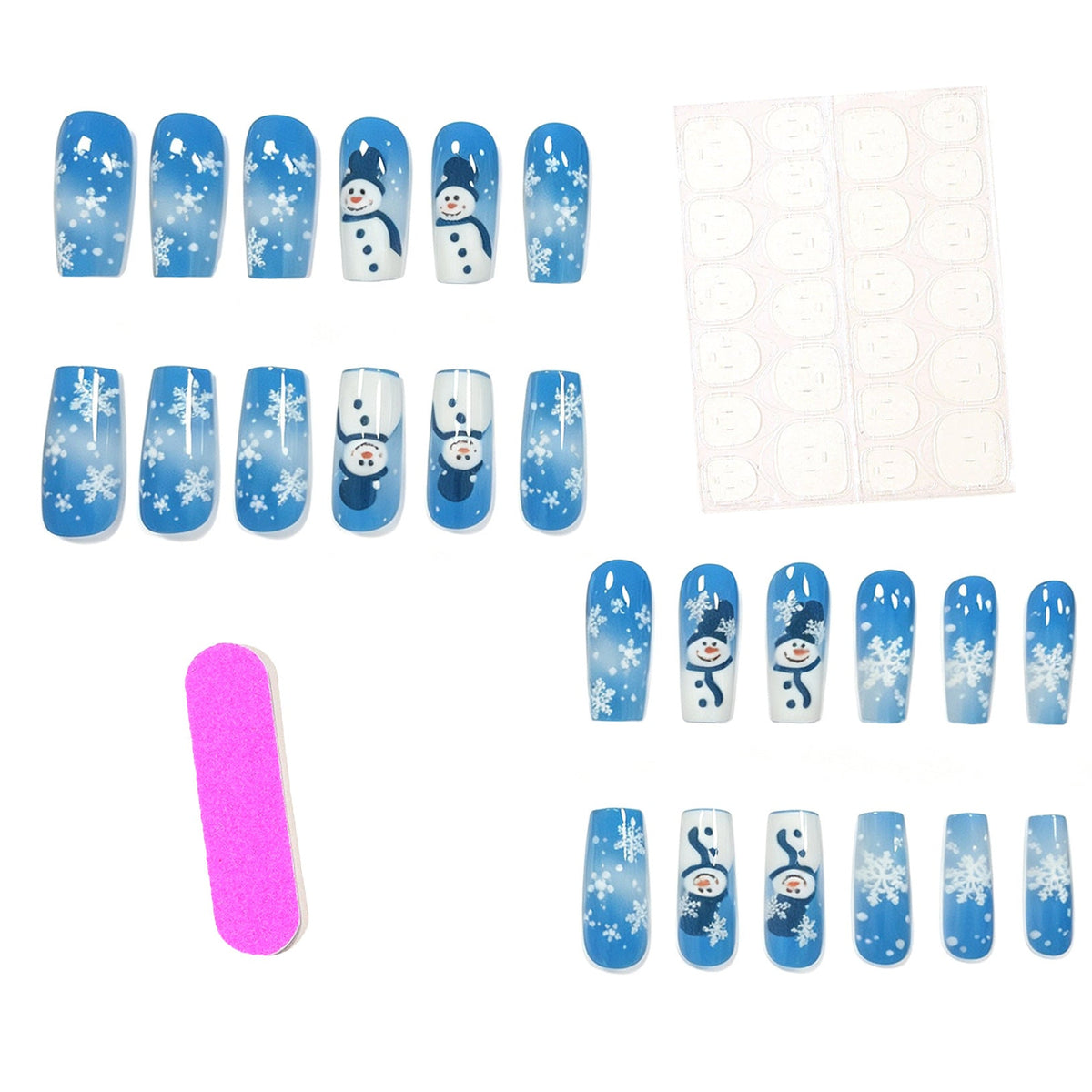 Blue Christmas Nails with Snowman and Snowflake Art | Pre Shaped Acrylic Extensions | Lightweight Tips for Salon Looks