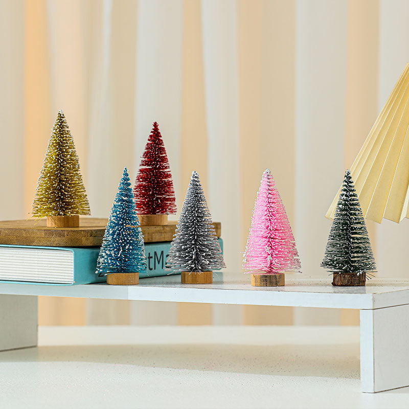 Miniature Christmas Tree Figures, Set of Four Heights | Realistic Conifer Detail | Tabletop and Mantel Decorations