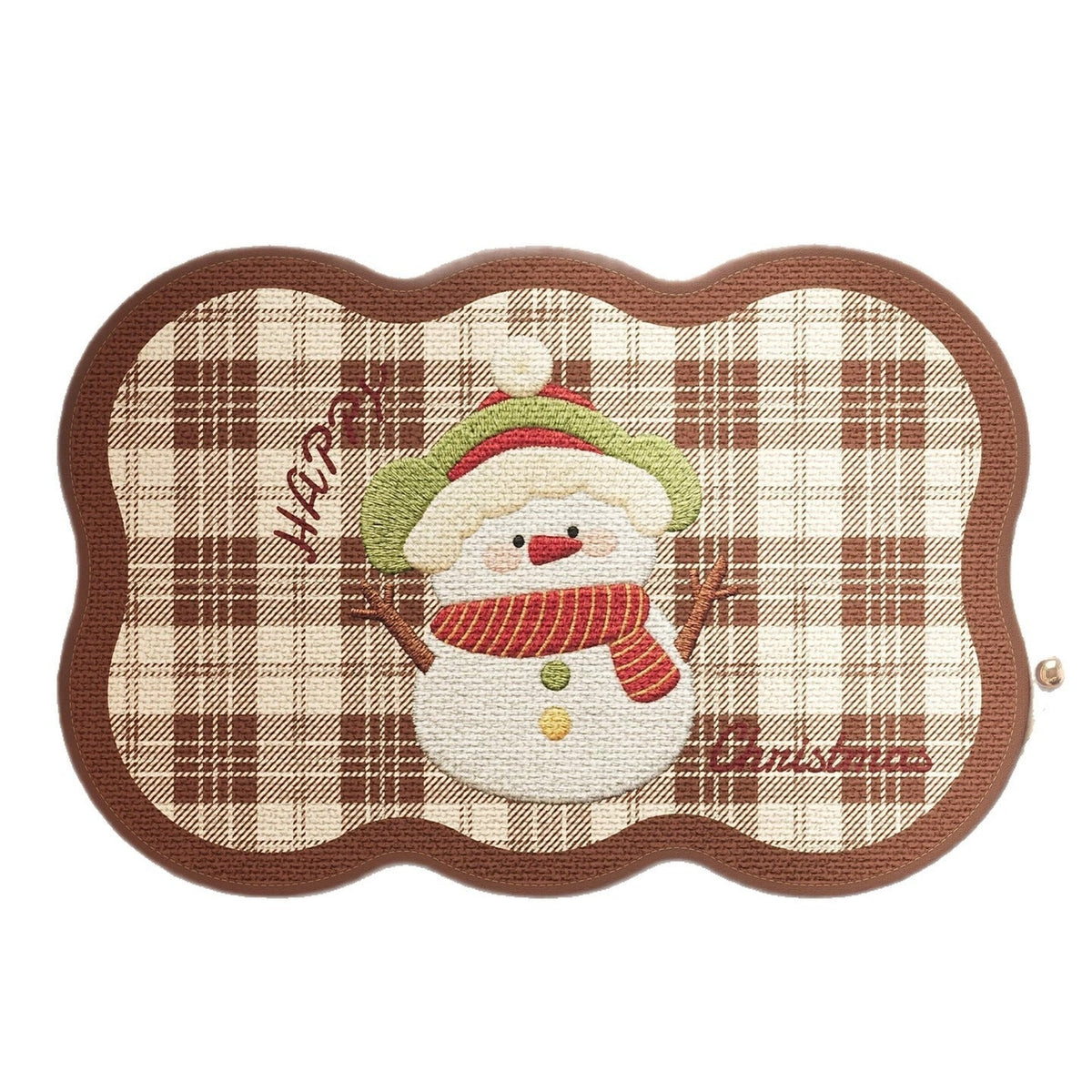 Gingerbread Christmas Door Mat with Snowflake Print | Non-Slip Weather Resistant Fibers | Indoor Outdoor Holiday Decor