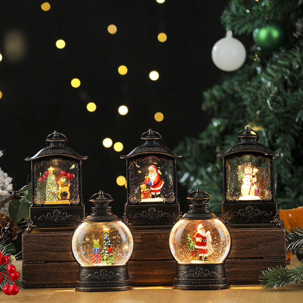 Christmas Snowman Lantern with a Glitter Filled Dome | Battery Powered, No Cables Needed | Warm LED Glow for Mantel Decor