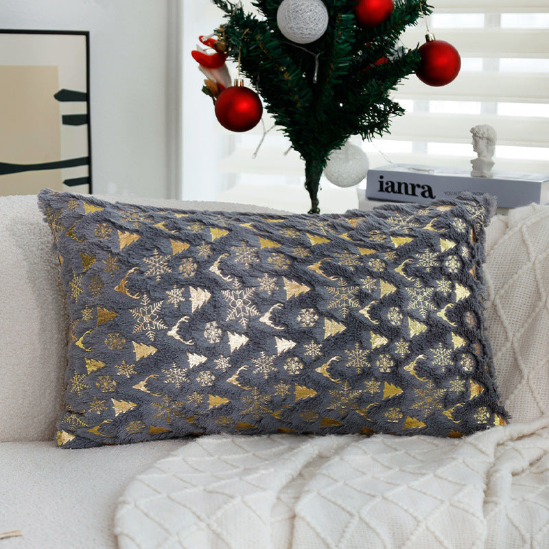 Velvet Pillow Cover with Metallic Deer and Tree Print | Hidden Zipper, Machine Washable | Christmas Decorations for Sofa