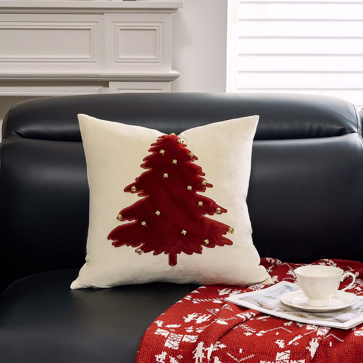 Christmas Living Room Throw Pillow Cover with Deer Silhouette | Removable Case with Discreet Zipper | 42 Designs, 17.72 x 17.72 in