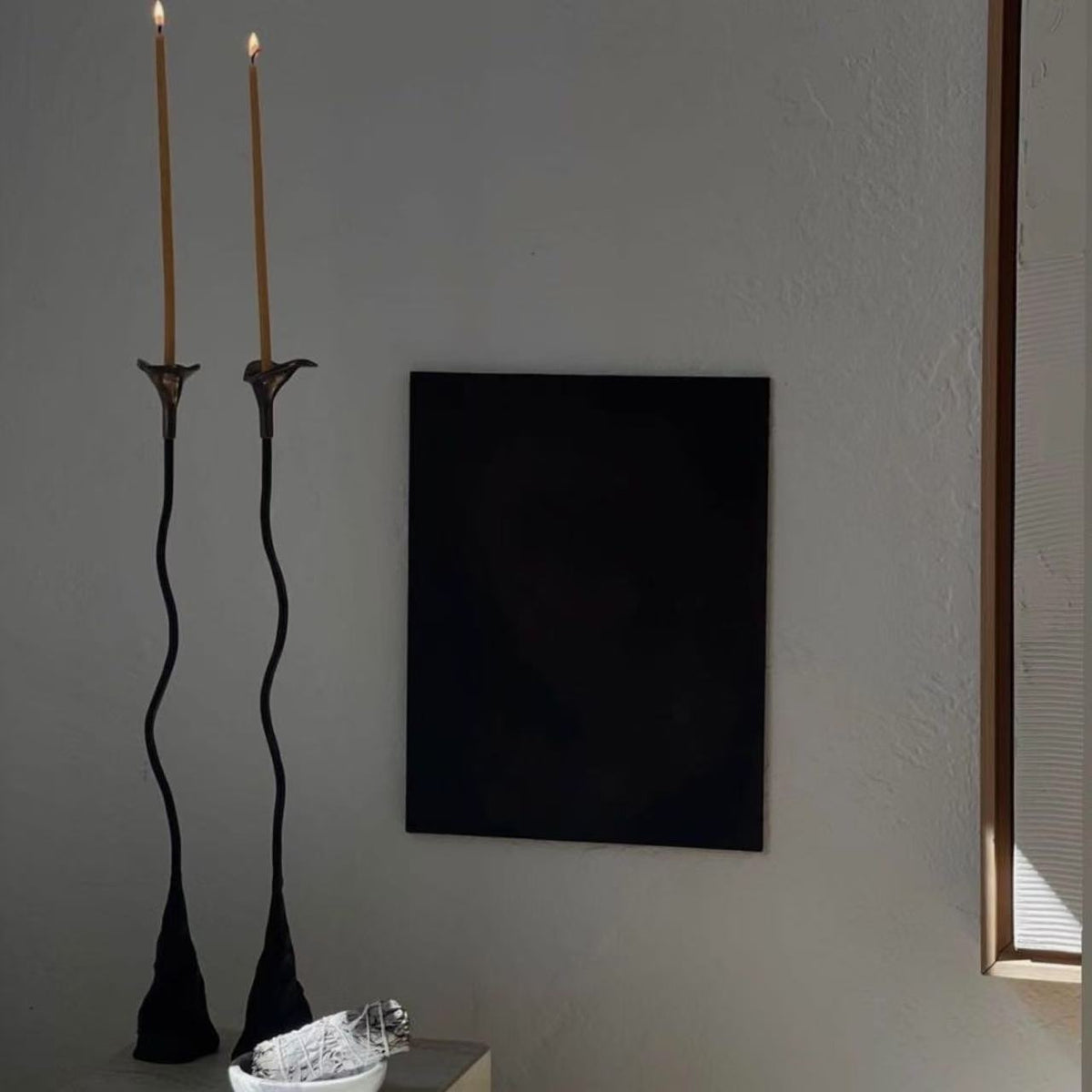 Abstract Candle Holder with Wavy Stem and Flared Cup | Cast Base for Shelf or Mantelpiece | Wipes Clean