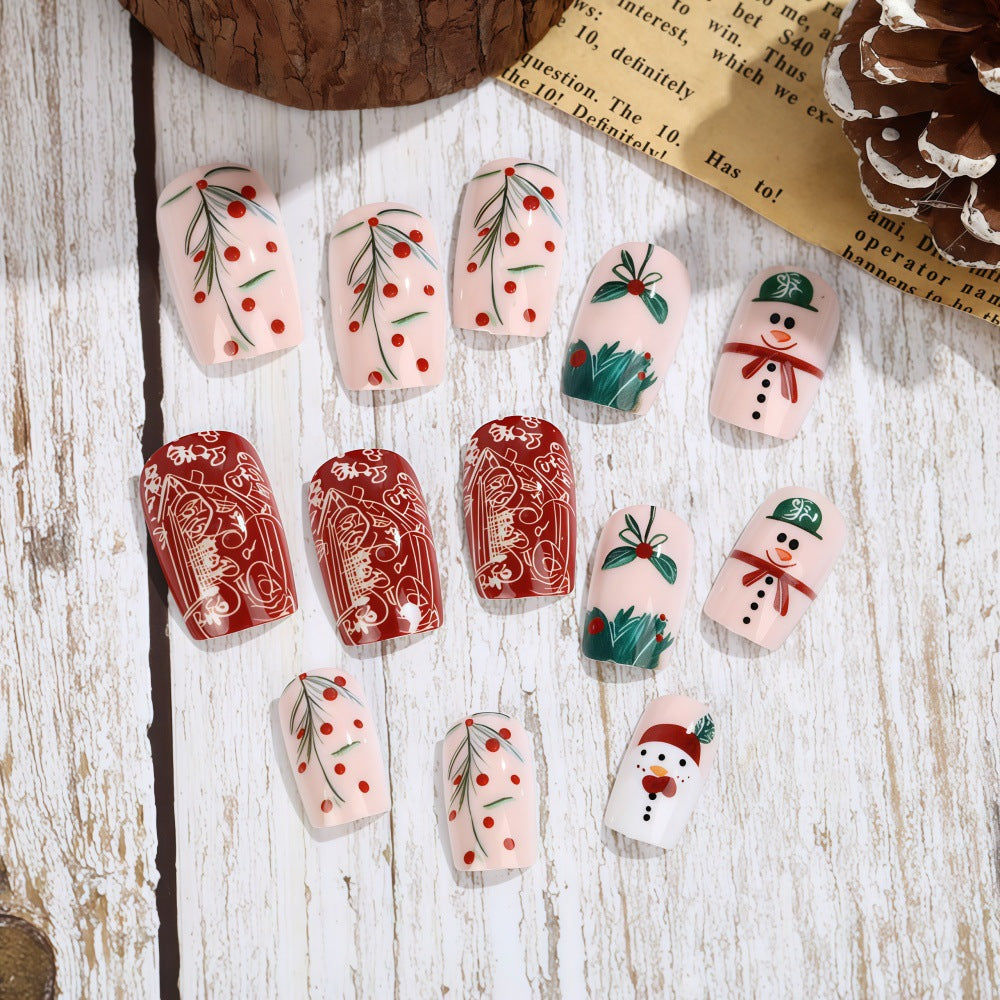 Snowman Xmas Nails with Festive Winter Motifs | Press On Christmas Nail Designs | Easy Home Manicure for Parties