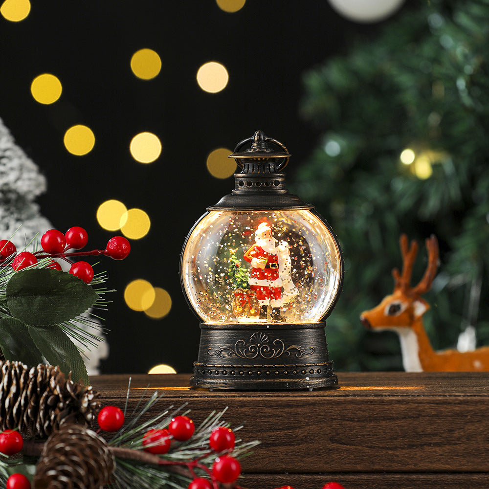 Christmas Snowman Lantern with a Glitter Filled Dome | Battery Powered, No Cables Needed | Warm LED Glow for Mantel Decor