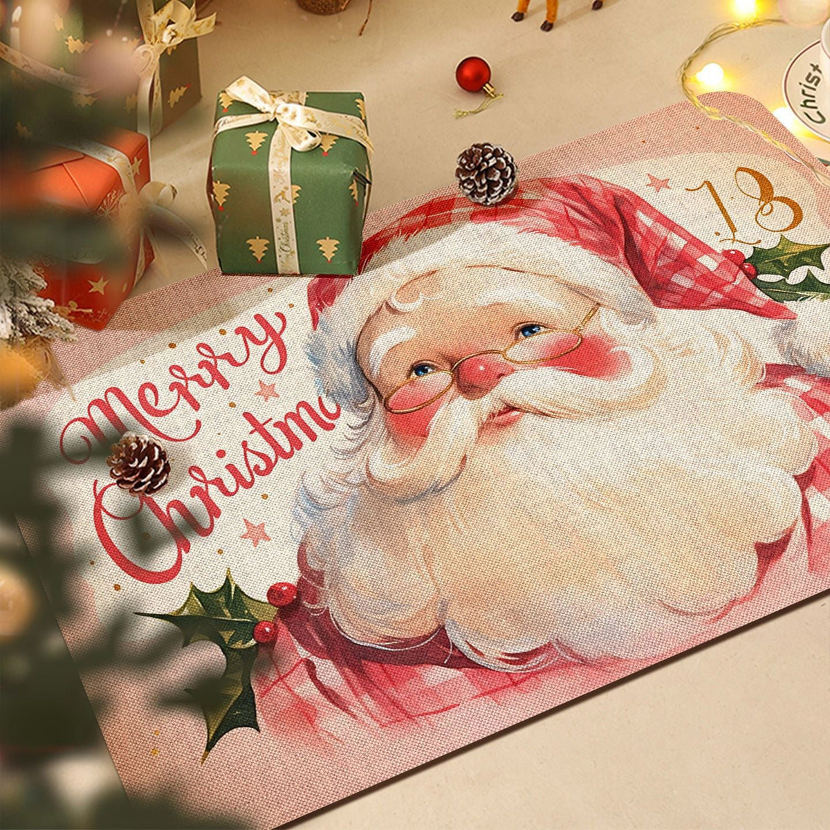Santa Claus Christmas Door Mat for Entryways | Durable Festive Rug for Hallway and Kitchen | Two Colours, Three Sizes