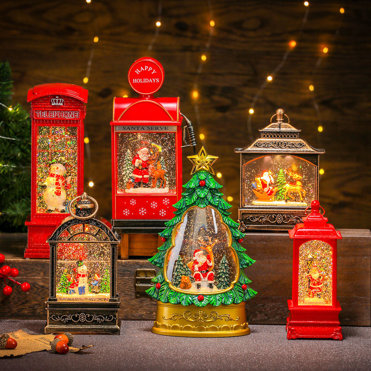 Musical Christmas Lanterns with a Santa and Reindeer Scene | Plays Classic Holiday Melodies | 12 in Tall Painted Tabletop Light