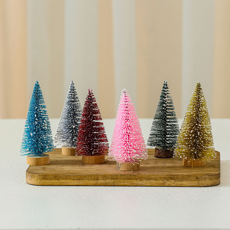 Miniature Christmas Tree Figures, Set of Four Heights | Realistic Conifer Detail | Tabletop and Mantel Decorations