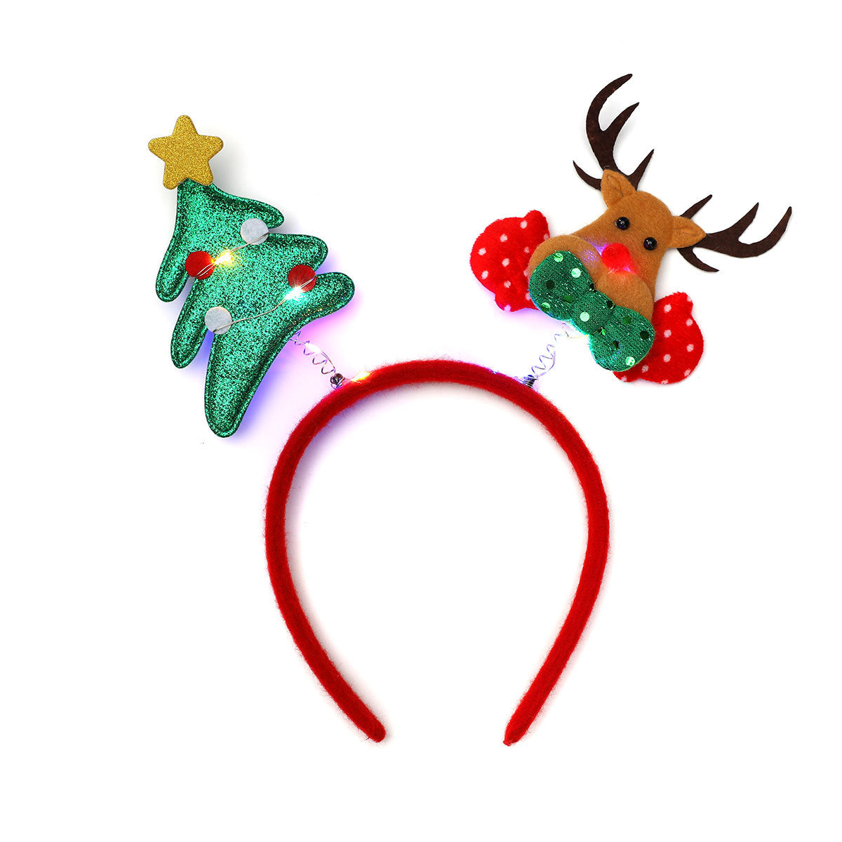 Light Up Reindeer Antler Headband with Glitter Foil Accents | Adjustable One Size Party Wear | Festive Christmas Photo Prop