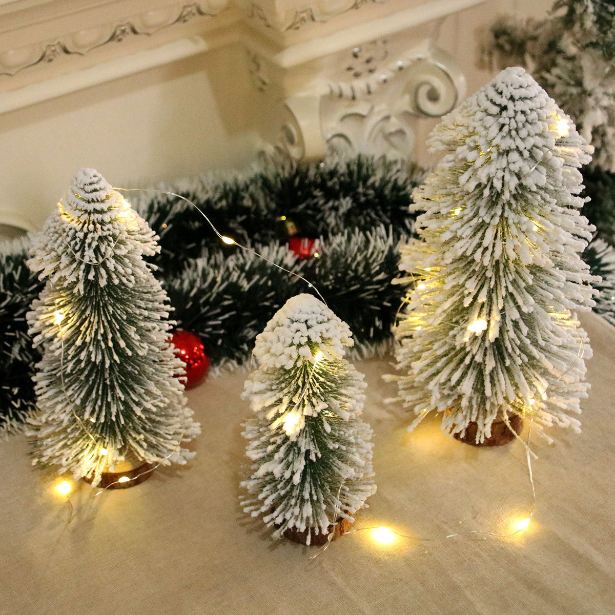Mini Snow Covered Christmas Tree for Tabletops | Frosted Tips on a Sturdy Wooden Base | Lightweight Holiday Decorations