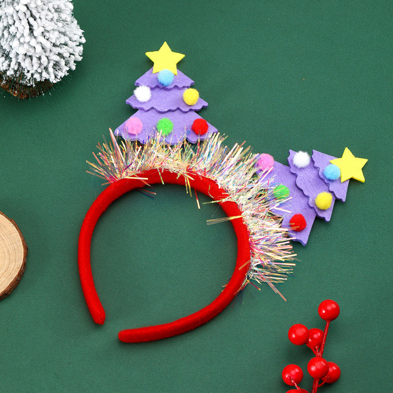 Christmas Tree Headband in Soft Felt with Glitter Trim | Sky Blue, Pink, Purple or Green | Party Accessories for Photos