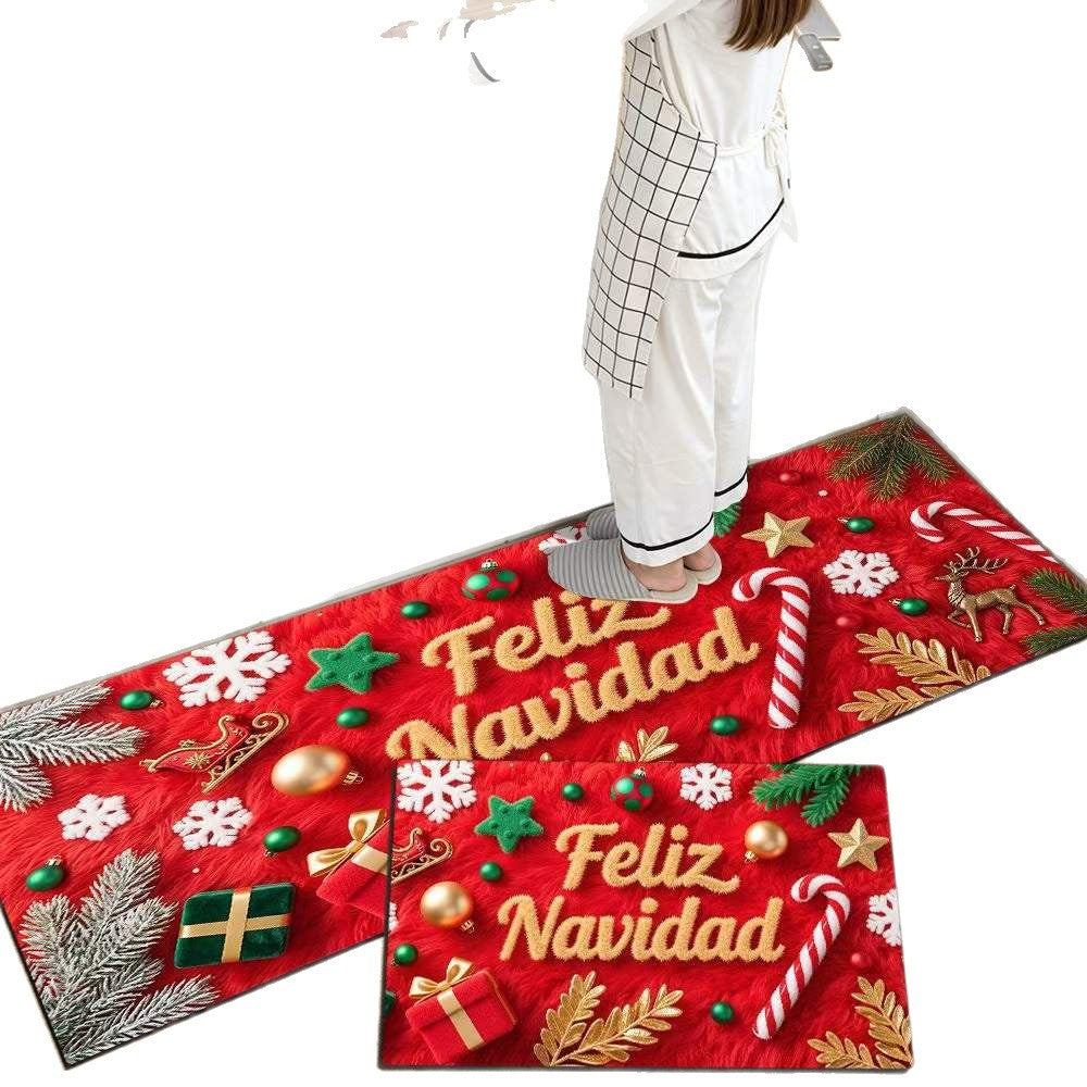 Christmas Kitchen Runner with Tree and Ornament Print | Cushioned Non-Slip Indoor Mat | Festive Floor Decor for Sink and Stove
