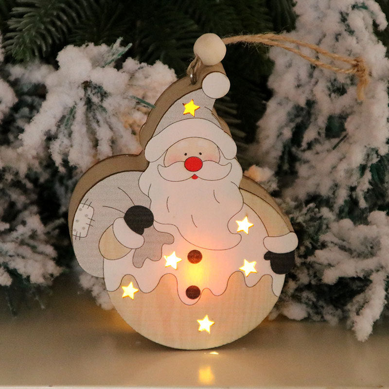 Light Up Wooden Christmas Ornaments | Santa, Snowman and Reindeer Shapes with Star Cutouts | Battery Powered Hanging Decor