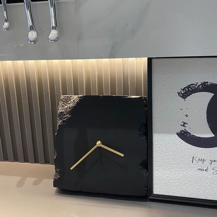 Square Wall Clock with a Textured Black or White Face | Silent Movement for a Bedroom or Study | Light to Hang
