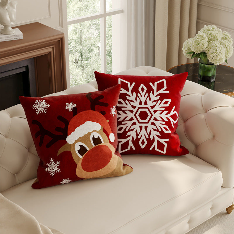 Plush Velvet Christmas Pillow Cover with Snowflake and Gift Bow Motifs | Hidden Zipper, Machine Washable | Holiday Decorations