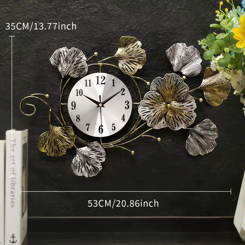 Floral Wall Clock Sculpture in Shaded Metal | Fanned Petals Around a Silver Dial | 21.65 x 13.77 in, Two Finishes