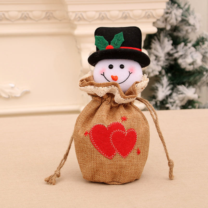 Plush Snowman Christmas Gift Bag with Fluffy Hat and Plaid Accents | Soft Treat Pouch | Festive Tabletop Decorations