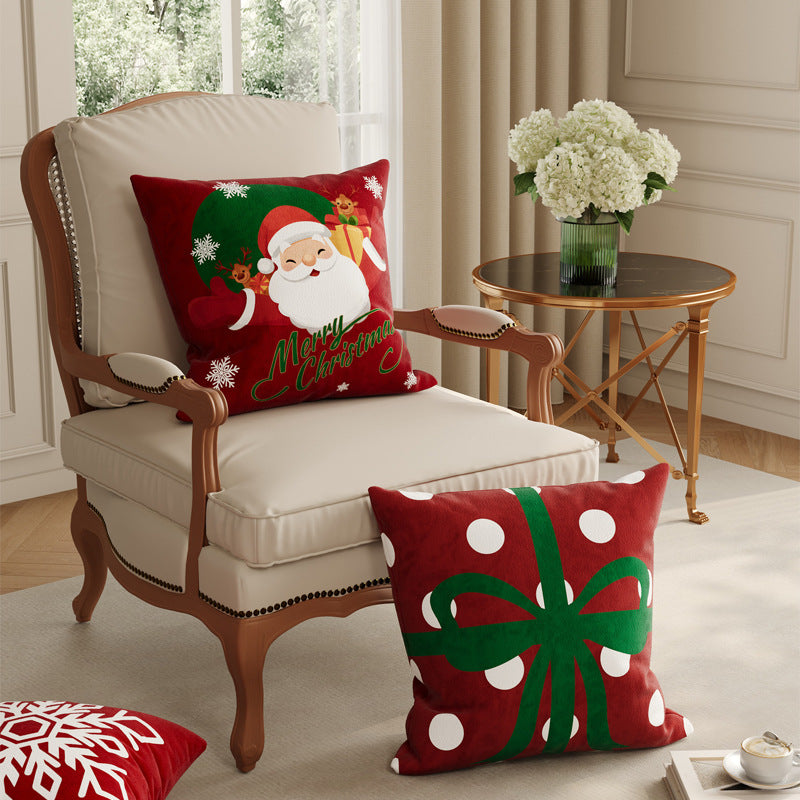 Plush Velvet Christmas Pillow Cover with Snowflake and Gift Bow Motifs | Hidden Zipper, Machine Washable | Holiday Decorations
