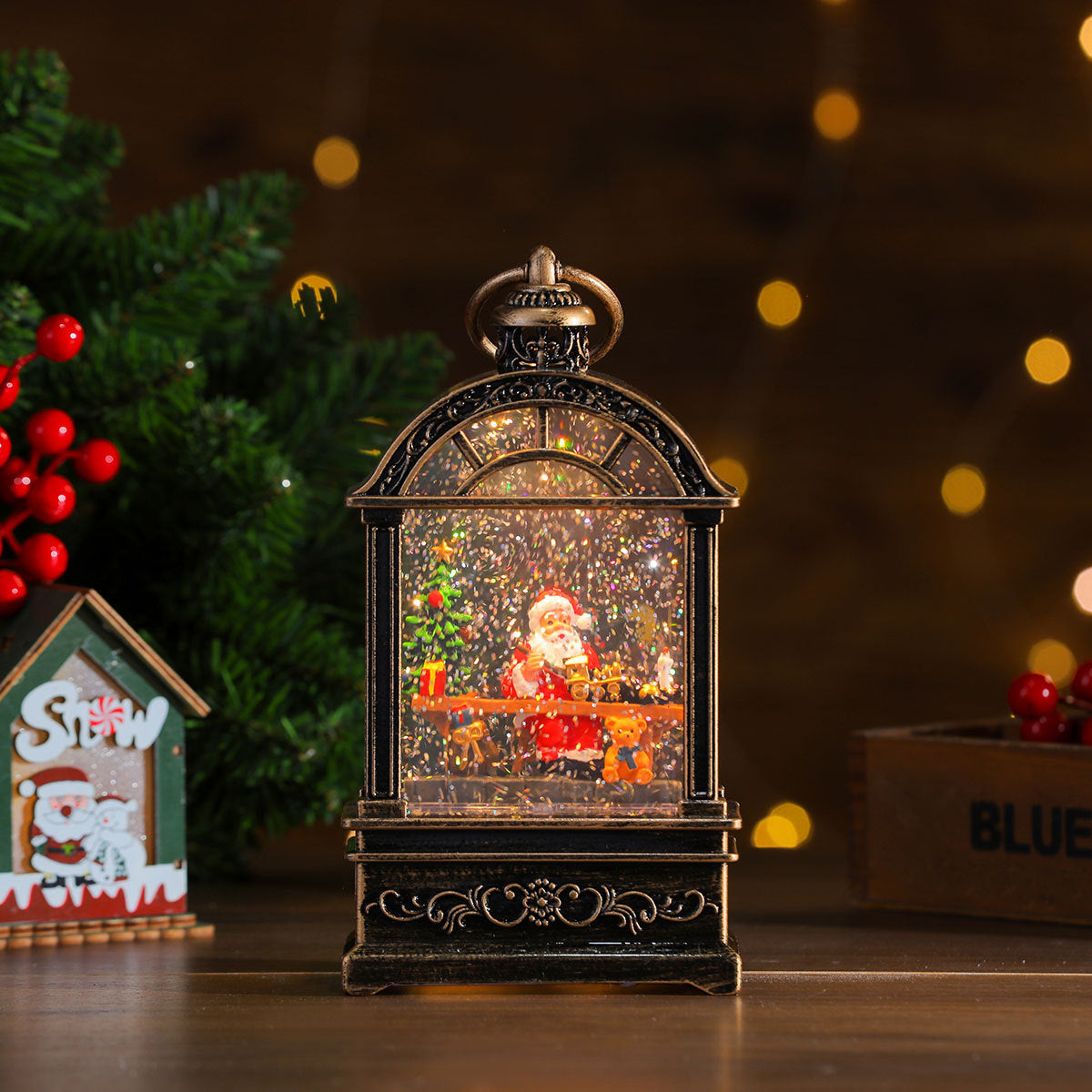 Musical Christmas Lanterns with a Santa and Reindeer Scene | Plays Classic Holiday Melodies | 12 in Tall Painted Tabletop Light
