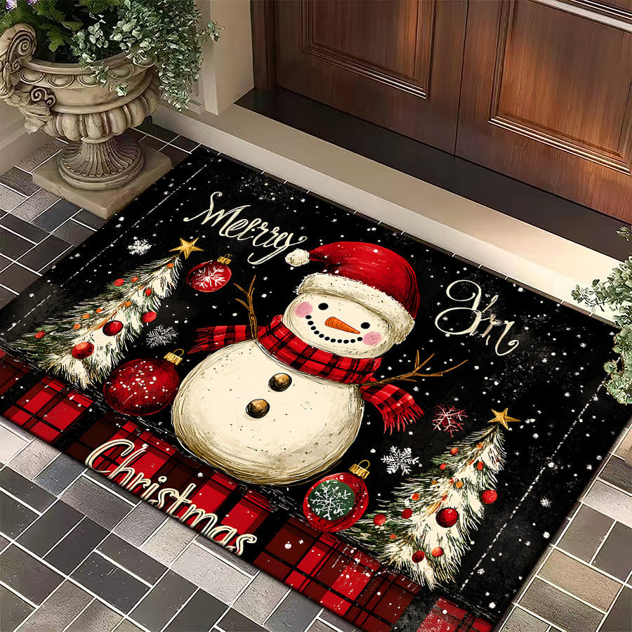 Christmas Door Mat with a Dog in a Festive Jumper | Red Welcome Rug for Entryways | Durable Weave in Several Sizes