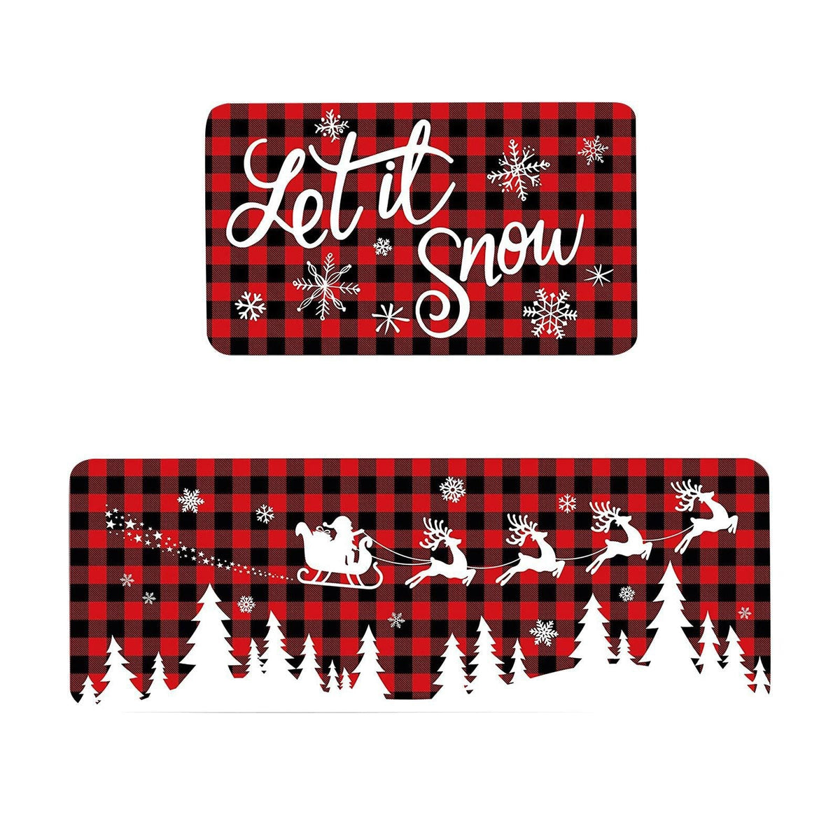 Christmas Door Mat with Snowmen, Gnomes and Holiday Sayings | Red and Turquoise Festive Rug | Several Sizes Available