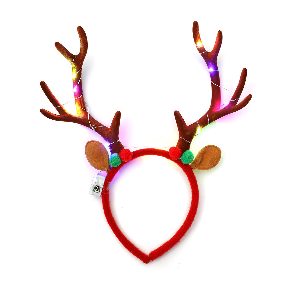 Light Up Reindeer Antler Headband with Glitter Foil Accents | Adjustable One Size Party Wear | Festive Christmas Photo Prop