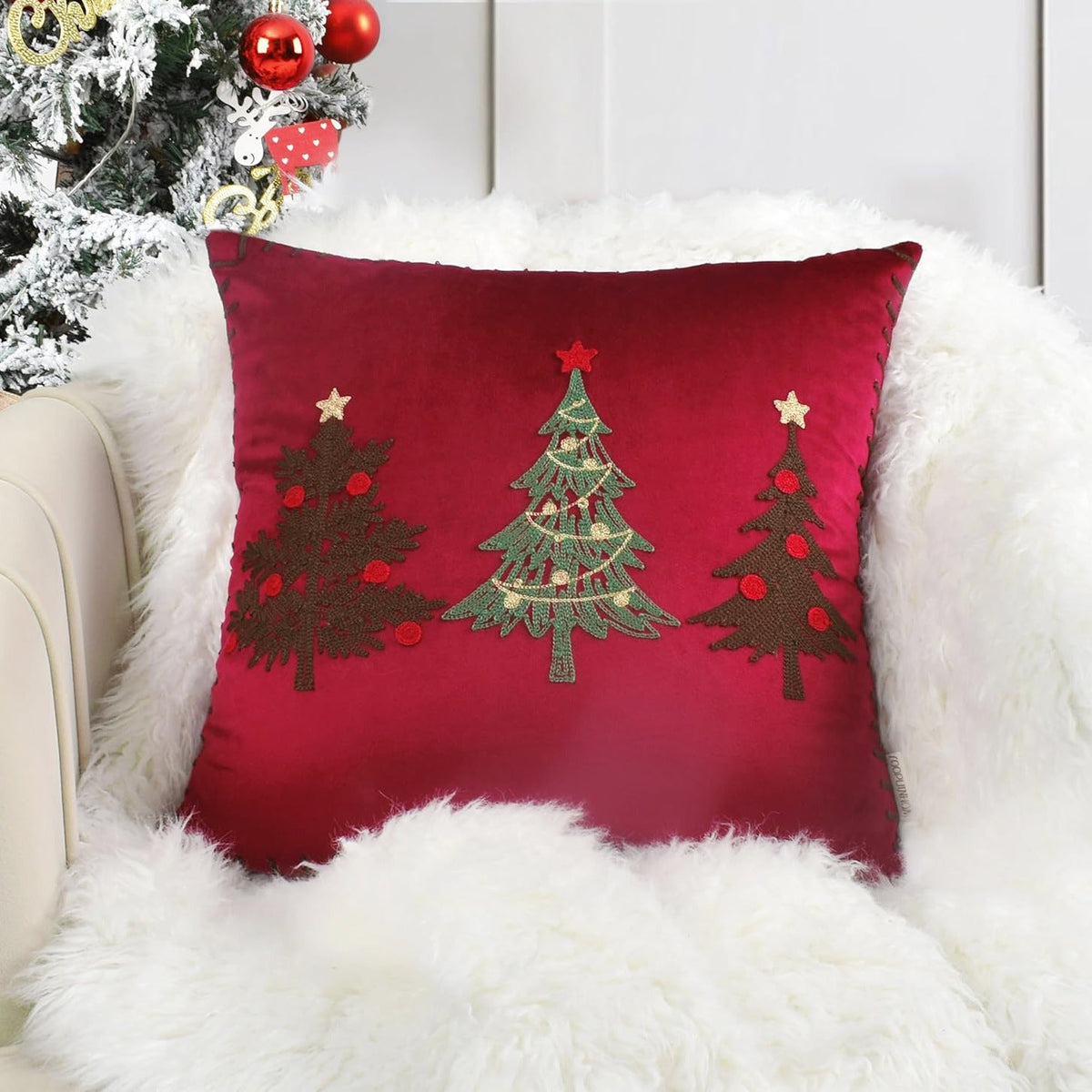 Christmas Living Room Throw Pillow Cover with Deer Silhouette | Removable Case with Discreet Zipper | 42 Designs, 17.72 x 17.72 in