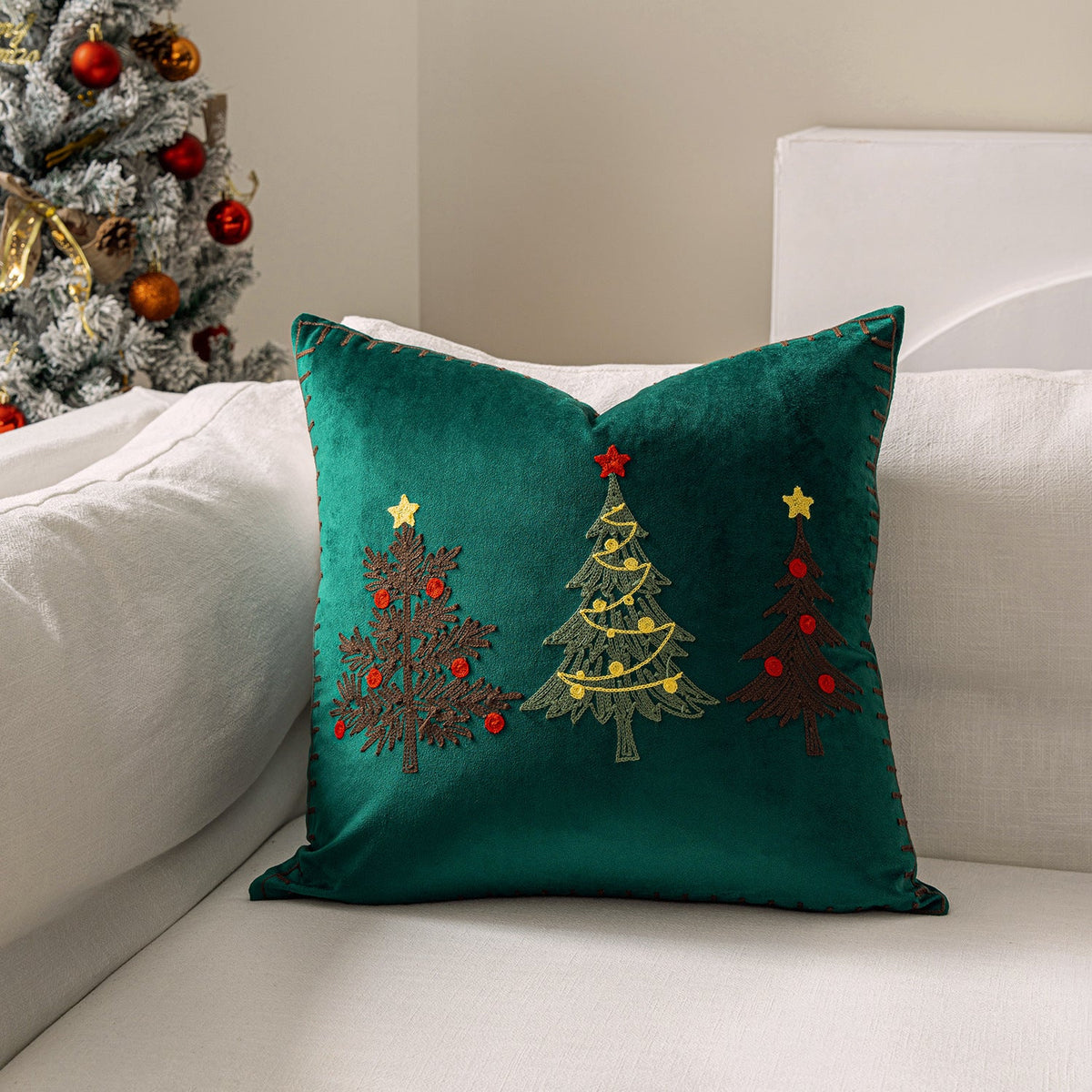 Christmas Living Room Throw Pillow Cover with Deer Silhouette | Removable Case with Discreet Zipper | 42 Designs, 17.72 x 17.72 in
