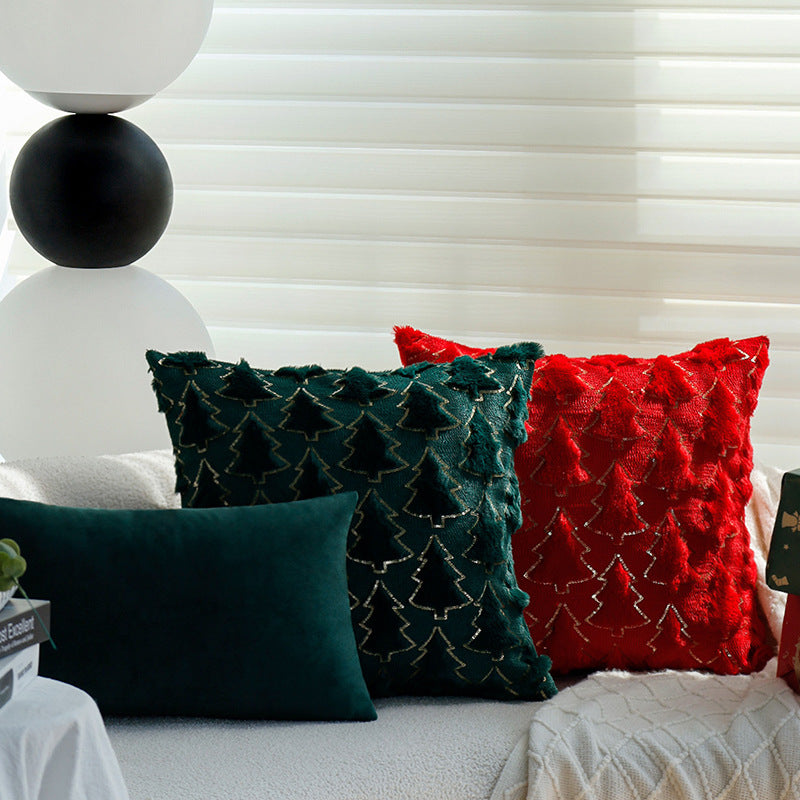 Christmas Pillow Cover with a Tufted Tree Applique | Faux Fur Feel and Sequin Trim | Zipper Close, Decorations for Sofa
