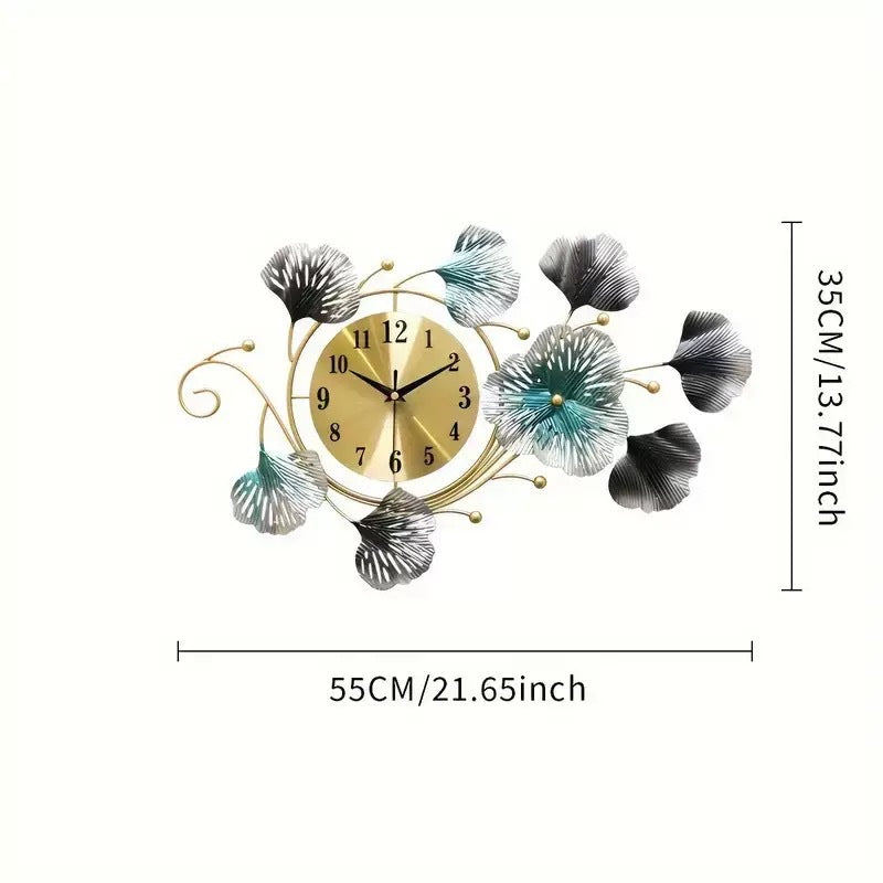 Floral Wall Clock Sculpture in Shaded Metal | Fanned Petals Around a Silver Dial | 21.65 x 13.77 in, Two Finishes