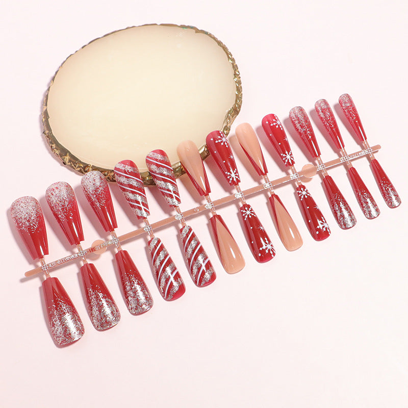 Adhesive Press On Nails with Red Snowflake Design | Glue Free Application Strips | Scratch Resistant Coffin Tips